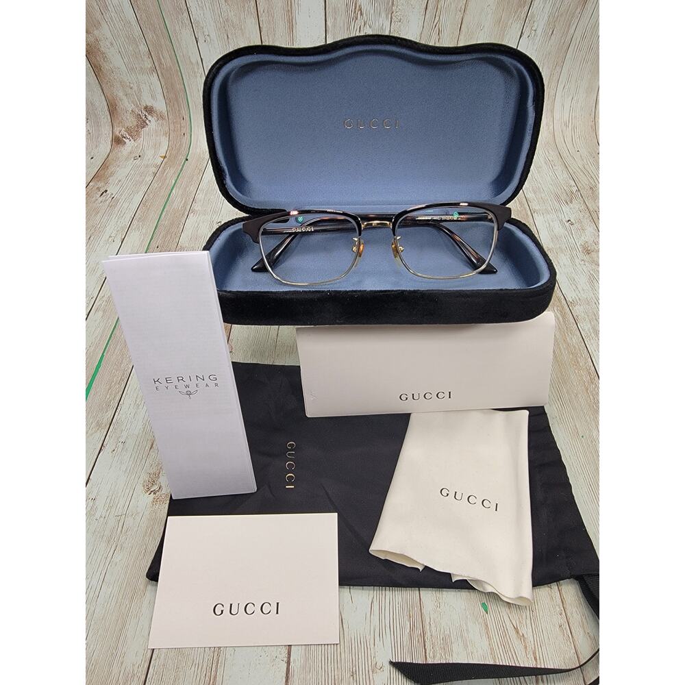 Gucci Eyeglasses Frames GG01310 002 Matte Black Gold Square Full Rim 53-18-145